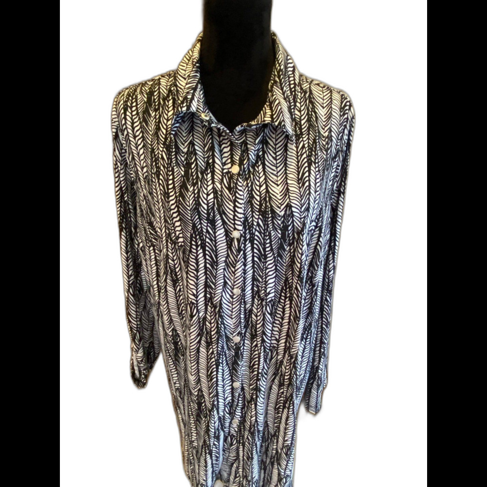 Catherine’s Blouse Long‎ Top or Short Dress Plus Sz 1X Black & White Long Sleeve